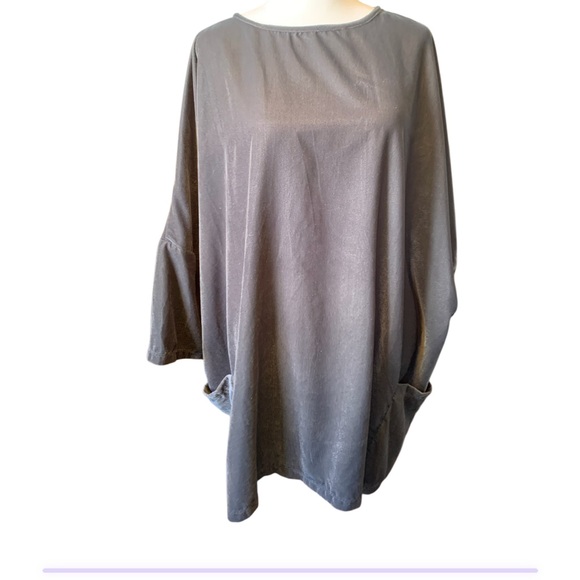 Karyn Seo Chrissy Velvet Box Top L Steel Grey Handmade lagenlook artsy tunic - Picture 2 of 10